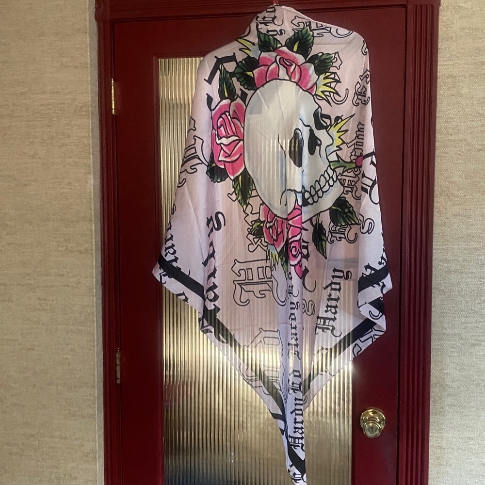 Ed Hardy Huge Pale Pink Black Hot Pink Logo Scarf/Wrap New Never Used